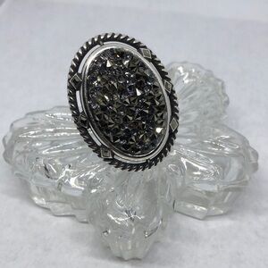 Antique silver tone faux druzy big statement costume ring